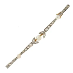 Broche barrette ancienne perles fines boutons et diamants