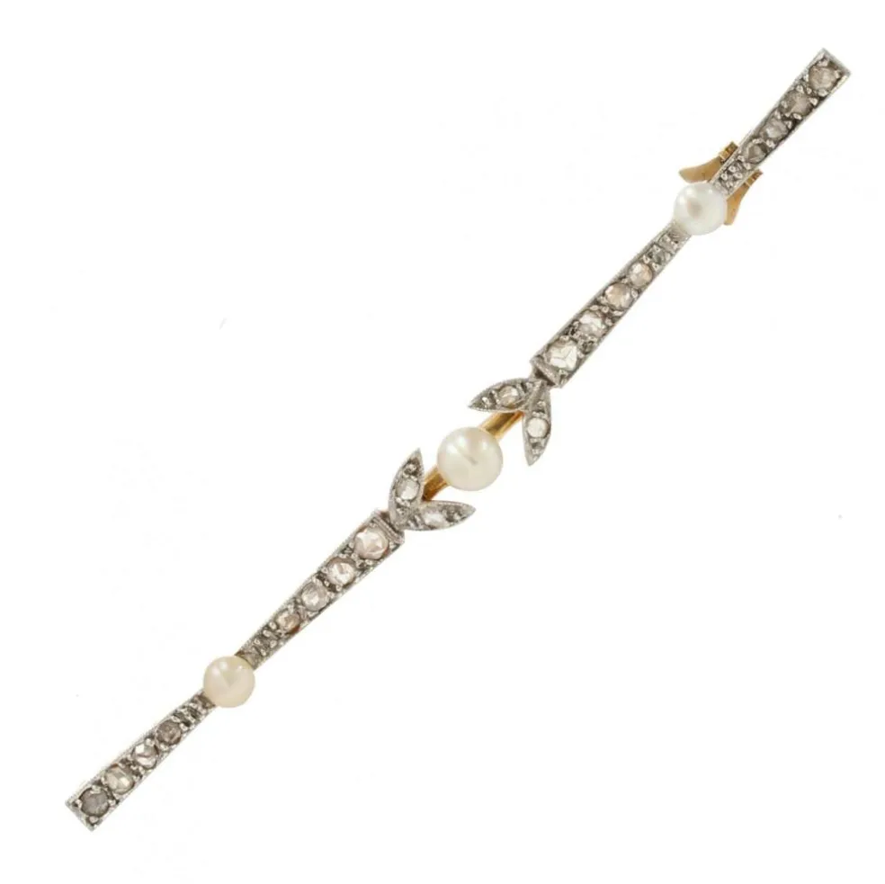 Broche barrette ancienne perles fines boutons et diamants