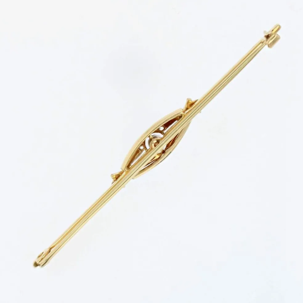 Broche barrette ancienne en or diamants et perle