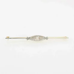 Broche barrette ancienne en or diamants et perle