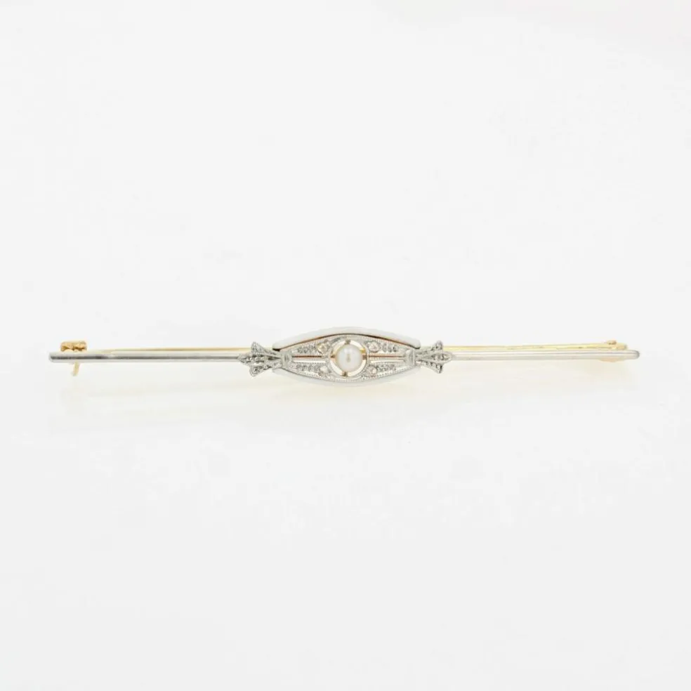 Broche barrette ancienne en or diamants et perle