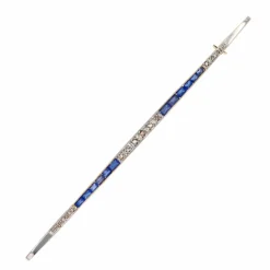 Broche barrette art déco diamants et saphirs calibrés