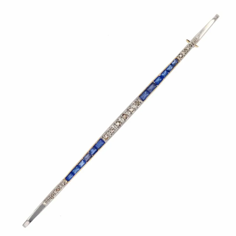 Broche barrette art déco diamants et saphirs calibrés