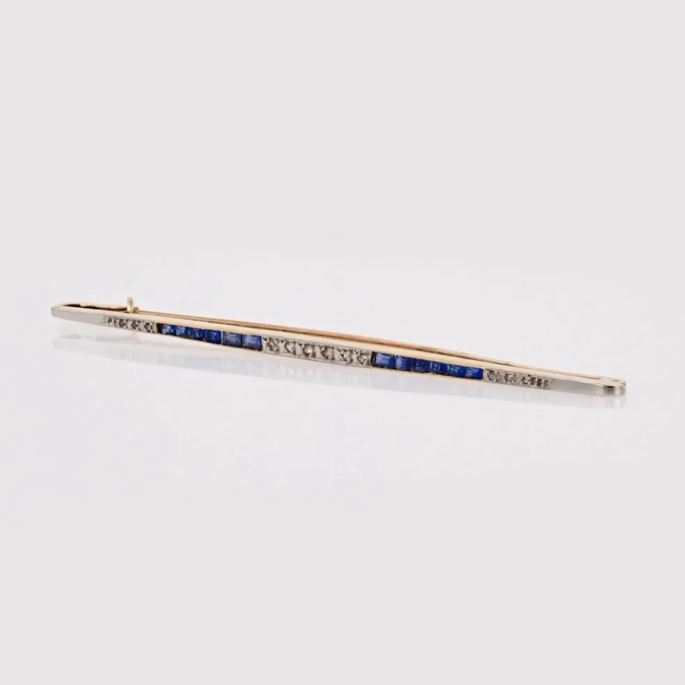 Broche barrette art déco diamants et saphirs calibrés