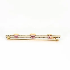 Broche barrette art déco or jaune et platine rubis diamants