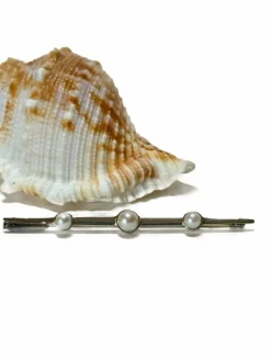 Broche barrette en Or gris et Perles