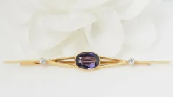 Broche barrette Or Améthyste Diamants
