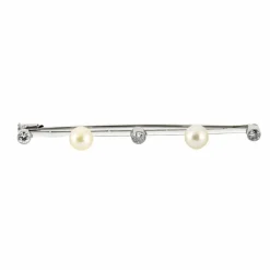 Broche barrette or blanc, perles et diamants