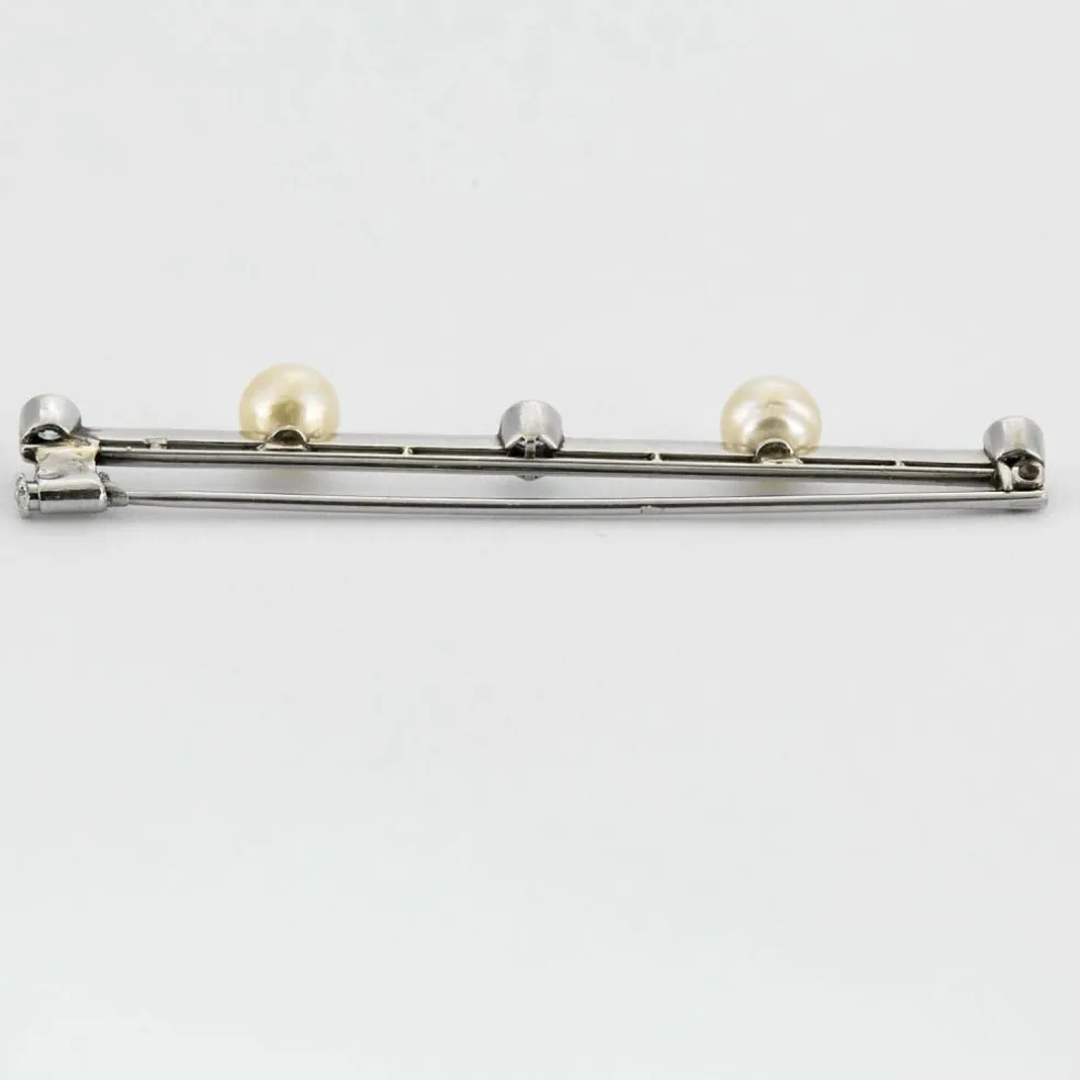 Broche barrette or blanc, perles et diamants