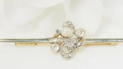 Broche barrette Or Diamants Perles