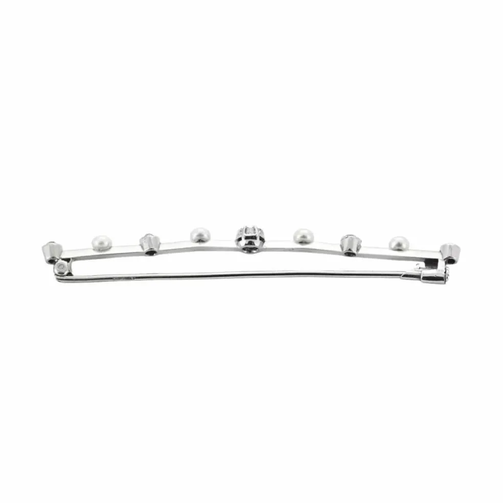 Broche barrette or, diamants et perles