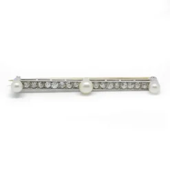 Broche barrette or jaune platine perles diamants