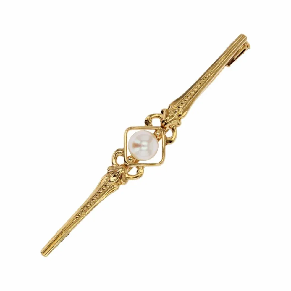 Broche barrette or jaune perle de culture