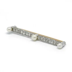 Broche barrette or jaune platine perles diamants