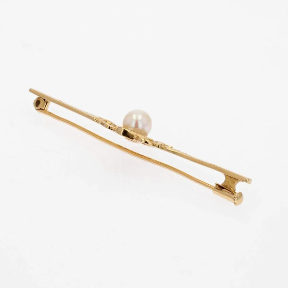 Broche barrette or jaune perle de culture