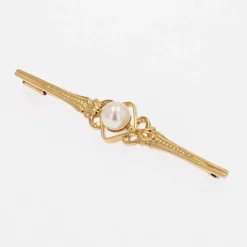 Broche barrette or jaune perle de culture