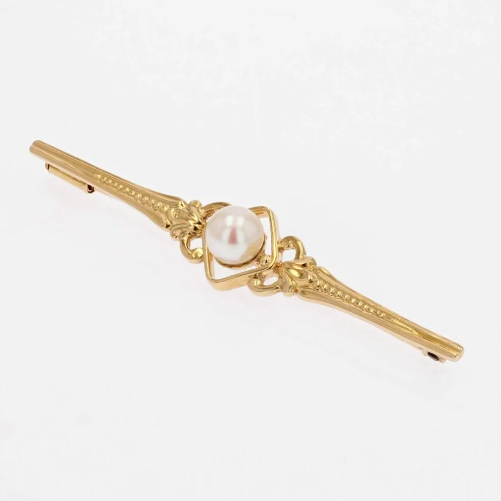 Broche barrette or jaune perle de culture