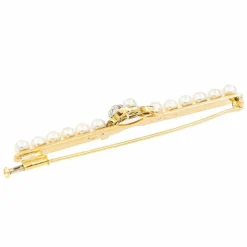 Broche Barrette Or jaune, Platine Diamant, Perle