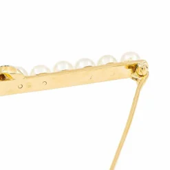 Broche Barrette Or jaune, Platine Diamant, Perle