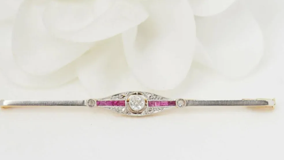 Broche barrette Or Rubis et Diamants