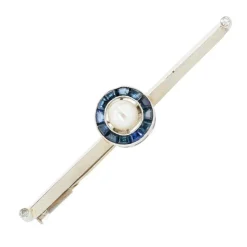 Broche barrette perle et saphirs calibrés