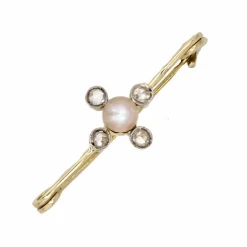 Broche barrette perle fines et diamants taillés en rose
