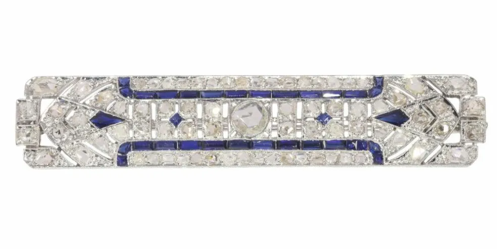 Broche barrette platine diamant et saphir