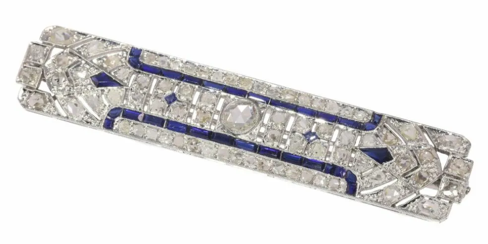 Broche barrette platine diamant et saphir