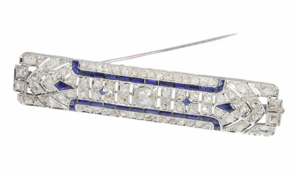Broche barrette platine diamant et saphir