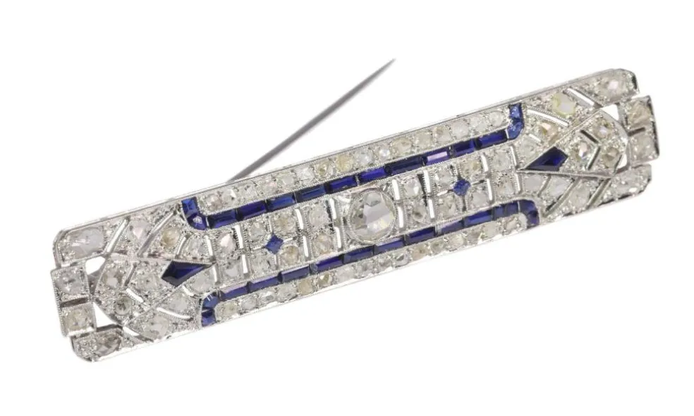 Broche barrette platine diamant et saphir