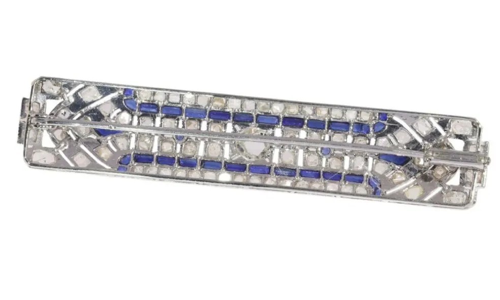 Broche barrette platine diamant et saphir
