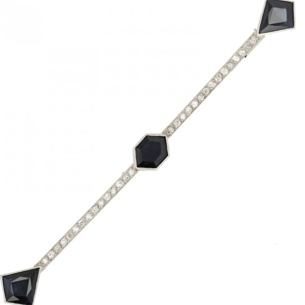 Broche barrette saphirs et diamants