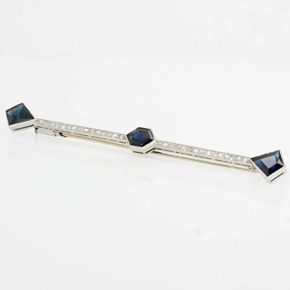 Broche barrette saphirs et diamants