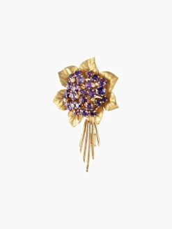 Broche Bouquet de Fleurs, Améthystes, Or Jaune