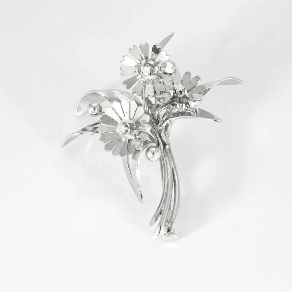Broche bouquet en or blanc et jaune