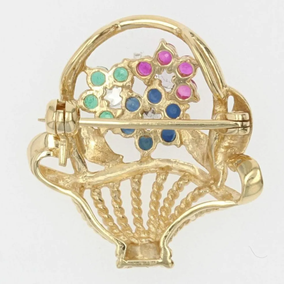 Broche bouquet or jaune saphirs rubis émeraudes
