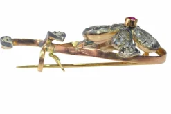 Broche branche fleurie, diamants