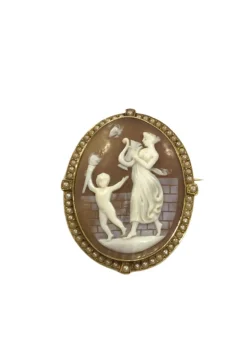 Broche Camée Coquillage Et Perles