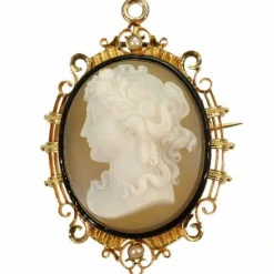 Broche camée, monture émaillée