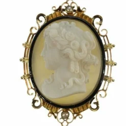 Broche camée, monture émaillée