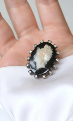 Broche Camée Onyx et Diamants