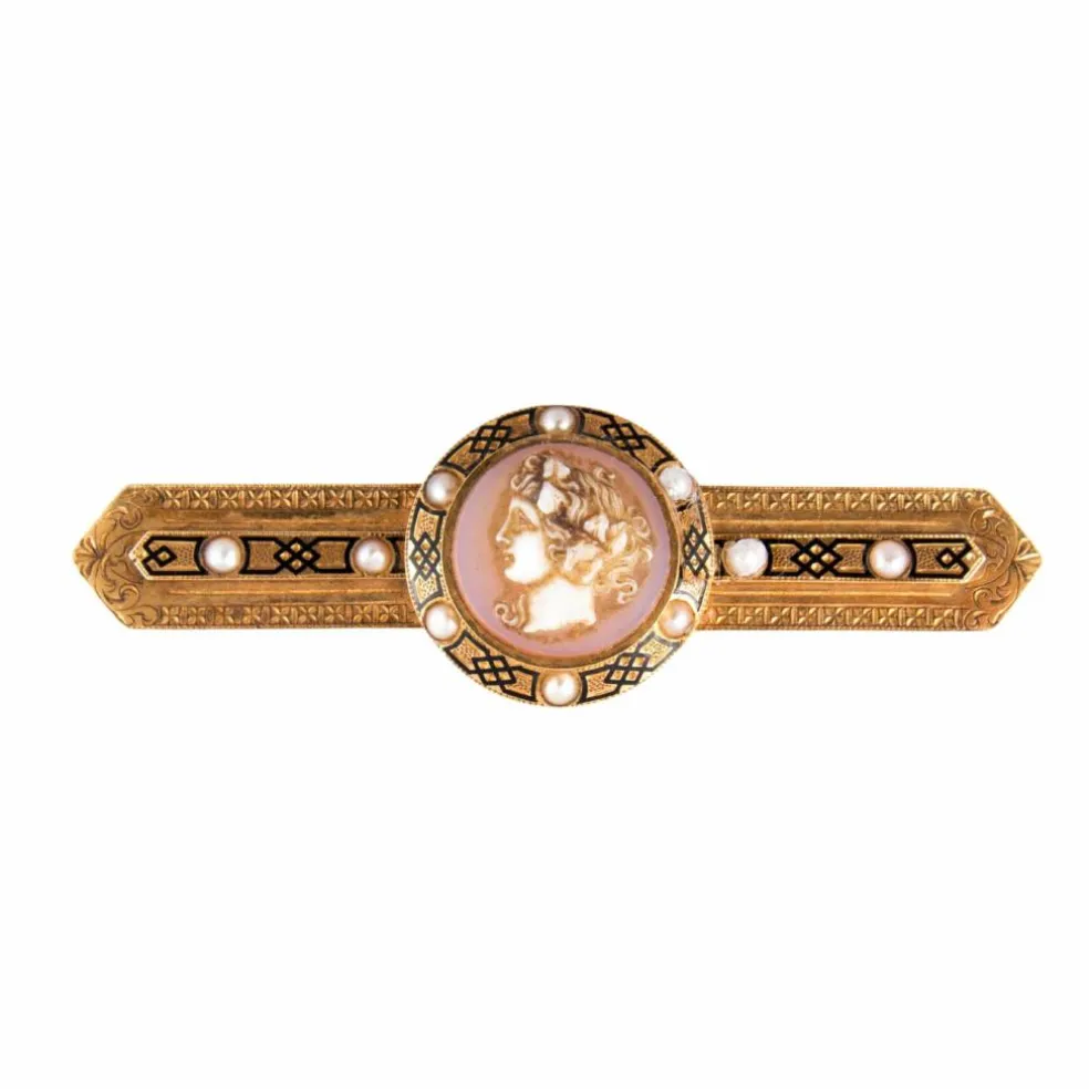 Broche Camée Perles émail