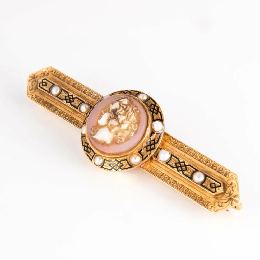 Broche Camée Perles émail