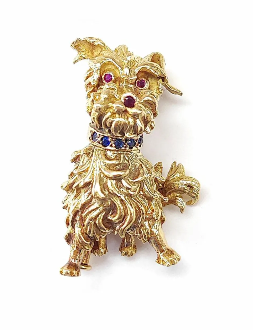 Broche chien ébouriffé or jaune