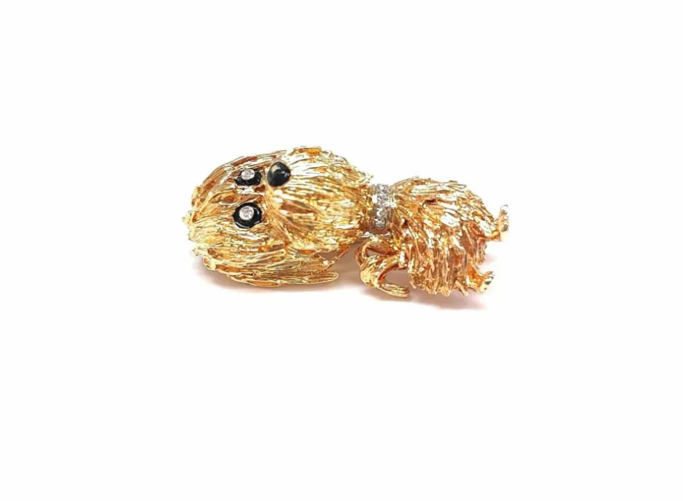 Broche chien or et diamants