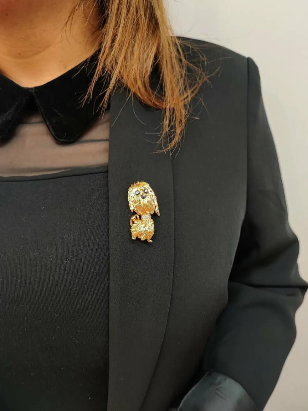 Broche chien or et diamants