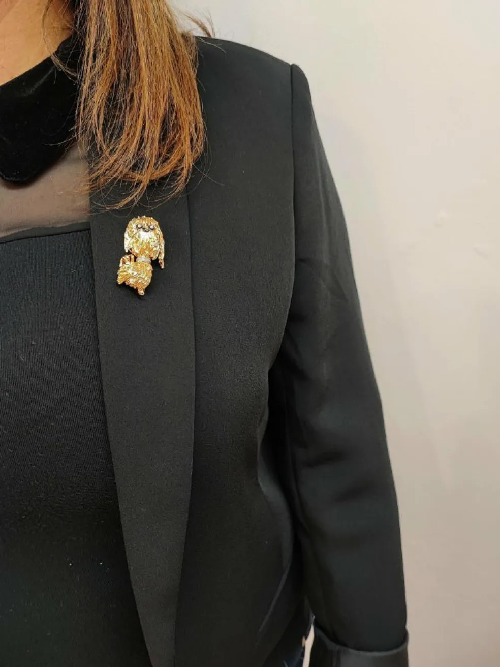 Broche chien or et diamants