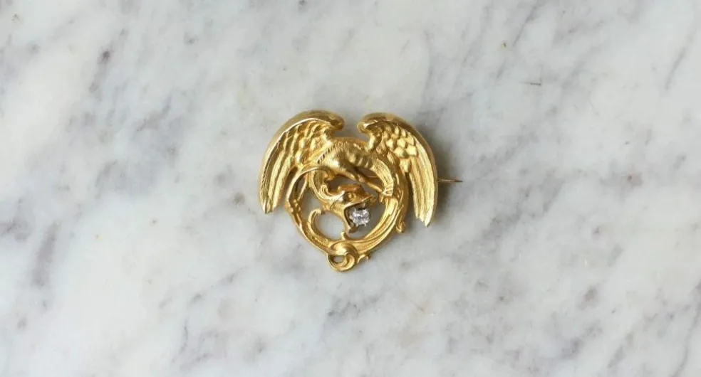 Broche Chimère Ancienne Or et Diamant