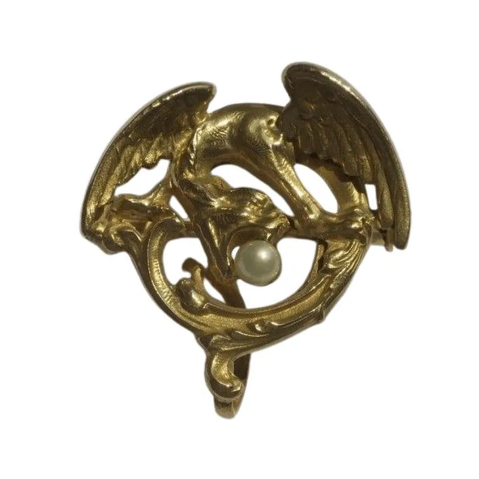 Broche chimère en Or jaune & perle