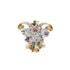 Broche cocktail vintage en or jaune avec diamants, rubis, saphirs et émeraudes